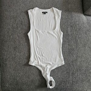 Wild Fable White Ribbed Square Neck Bodysuit Sleeveless Snap Closure XXS